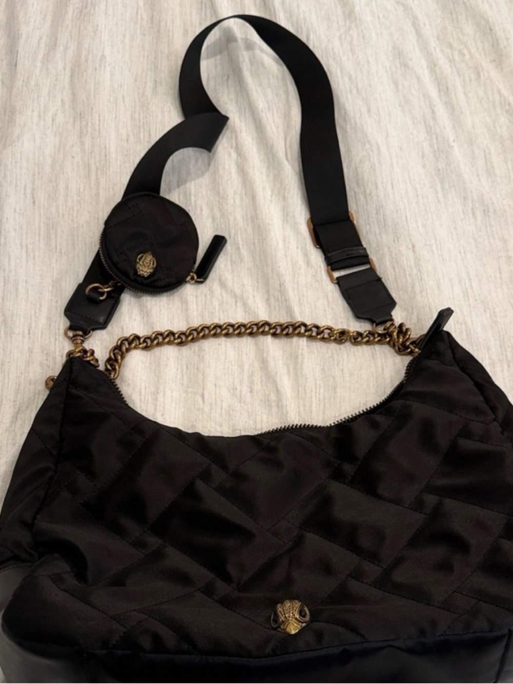 Kurt Geiger Black Quilted Shoulder Bag with Gold Hardware